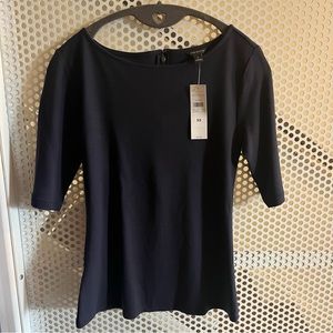 Ann Taylor Boat Neck Short sleeve Hip Length top Size XS in Black